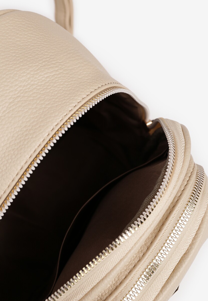 Beżowo-Kremowy Trapezowy Plecak Zdobiony Elegancką Aplikacją Nanilia