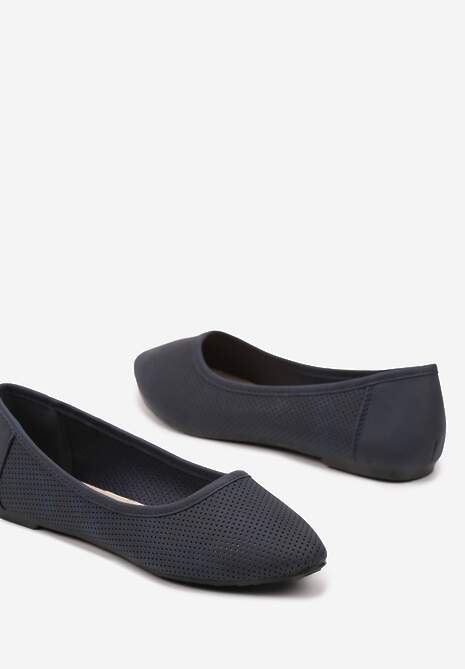 Granatowe Balerinki  ze Skórzaną Wkładką i Siateczkową Cholewką Gonaviel