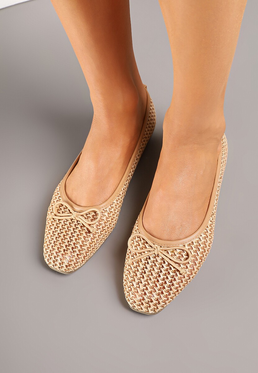 Jasnoróżowe Plecione Balerinki z Ozdobną Kokardką Koriappe