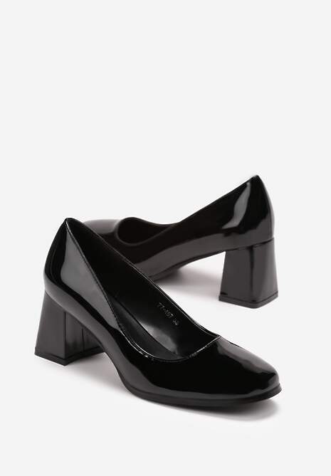 Czarne Lakierowane Czółenka na Geometrycznym Słupku Tessore