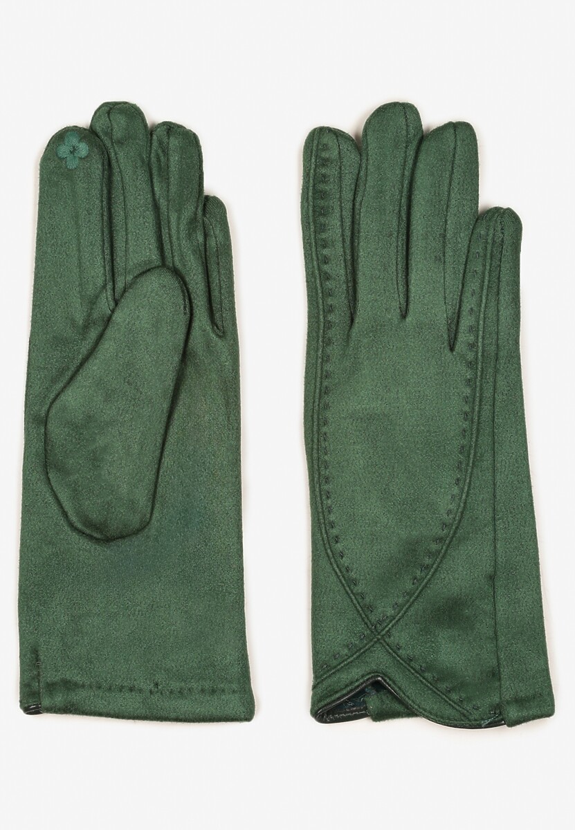 Jasnoszare Rękawiczki Zimowe z Bawełną Ozdobione Przeszyciami Delatlina