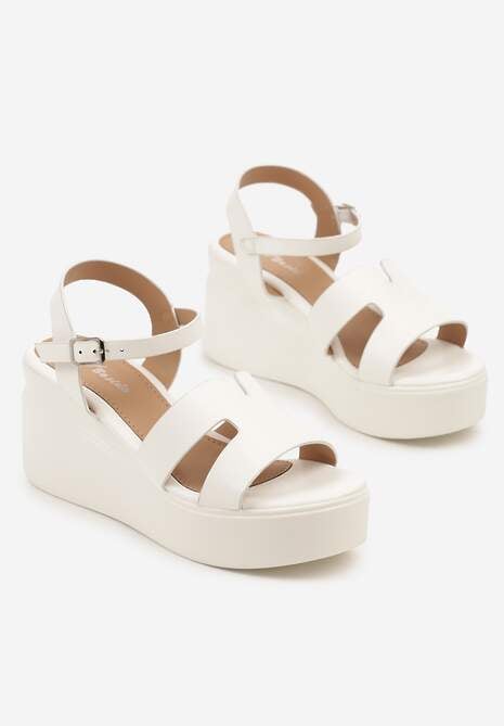 Białe Sandały na Platformie i Koturnie z Wycięciami Astellie