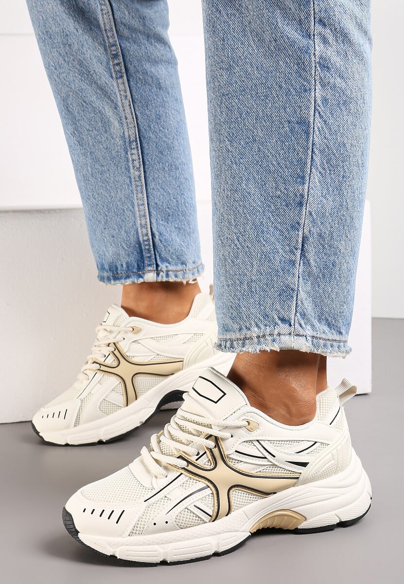 Beżowe Sneakersy na Grubej Podeszwie z Wstawkami Debuga