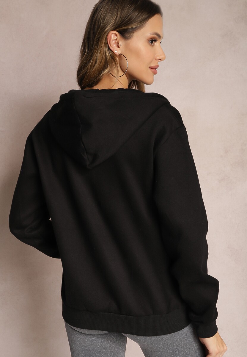 Czarna Dzianinowa Bluza na Suwak z Kapturem Heliozze