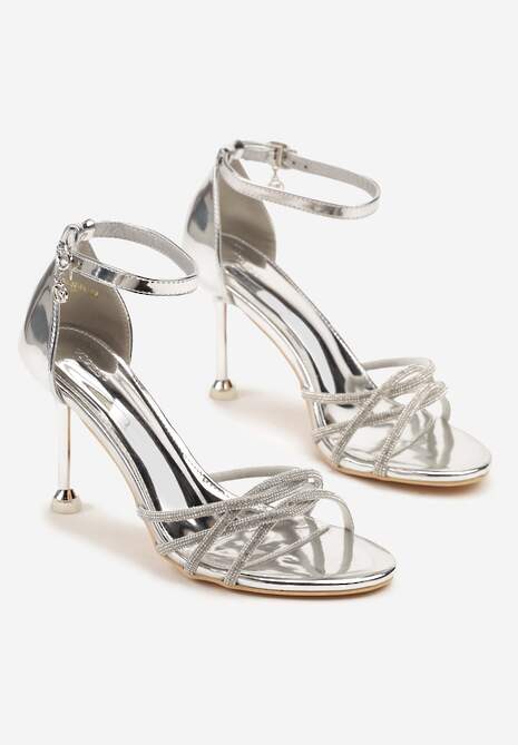 Srebrne Sandały Vices na Szpilce Ozdobione Cyrkoniami Nitalena