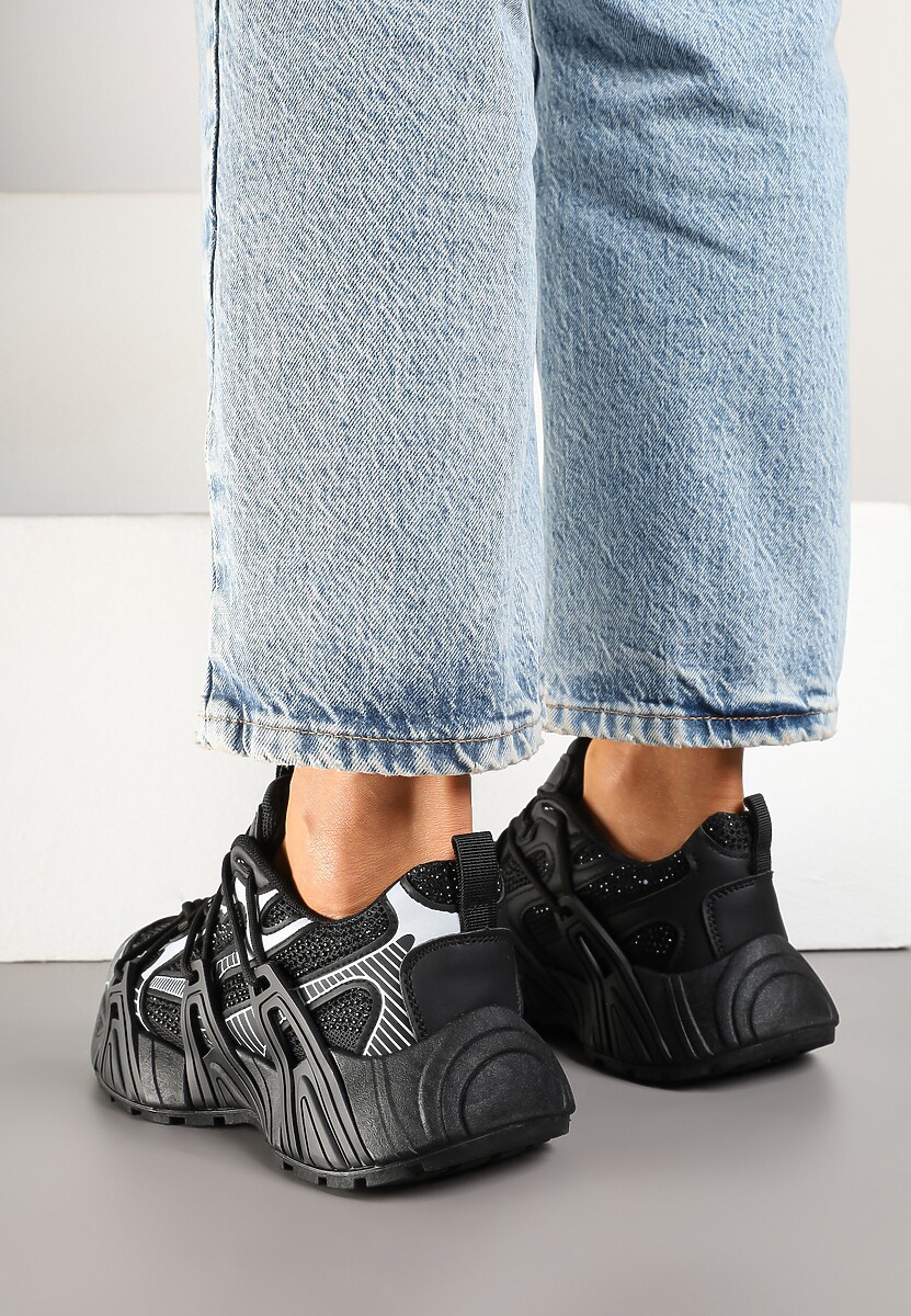 Czarne Sneakersy na Platformie z Geometrycznym Wzorem Eledisa