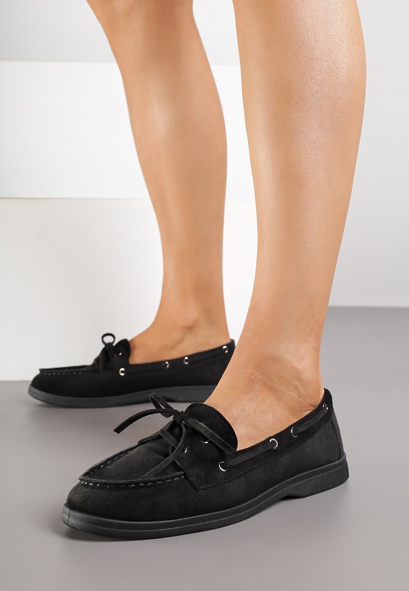 Czarne Mokasyny ze Sznurowaniem i Kokardką Rilamala