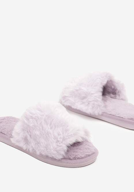 Jasnofioletowe Kapcie Futrzane Vices z Szerokim Paskiem Selaenor