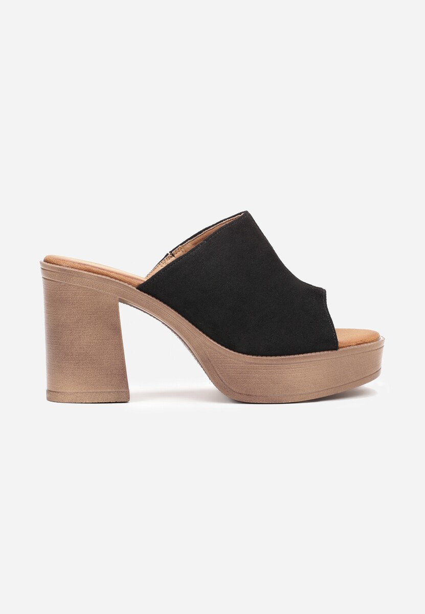 Czarne Klapki z Szerokim Paskiem na Słupku w Stylu Drewniaków Sabirah