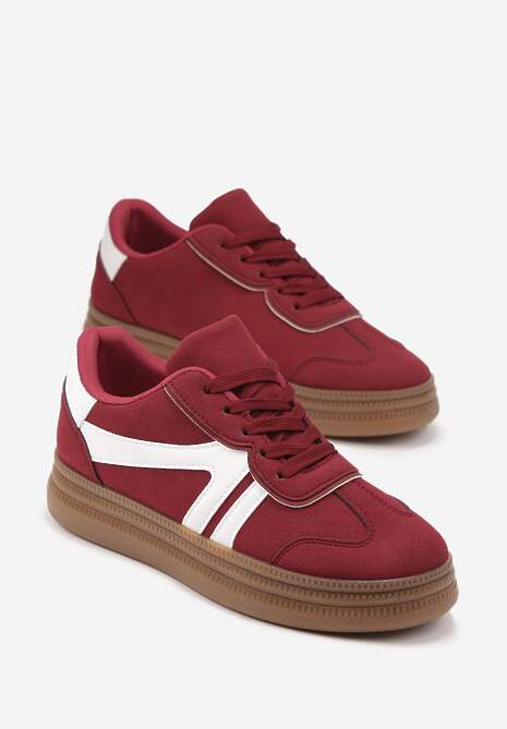 Bordowe Sneakersy Tenisówki Ozdobione Geometrycznym Wzorem Shie
