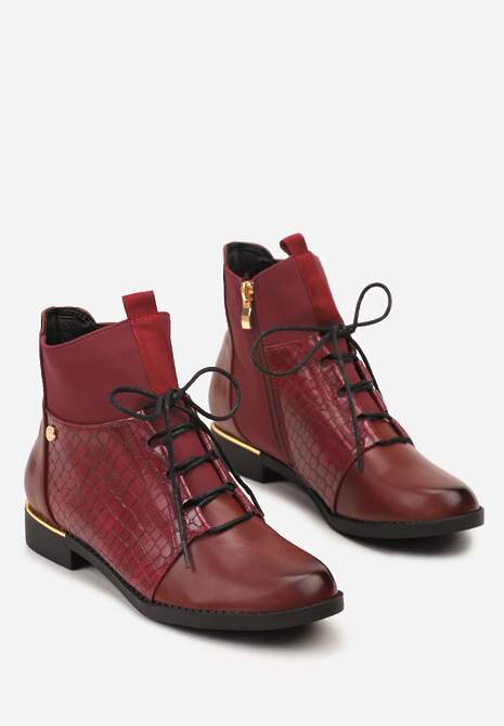 Bordowe Botki Vices w Stylu Trzewików z Motywem Skóry Krokodyla Alirriva