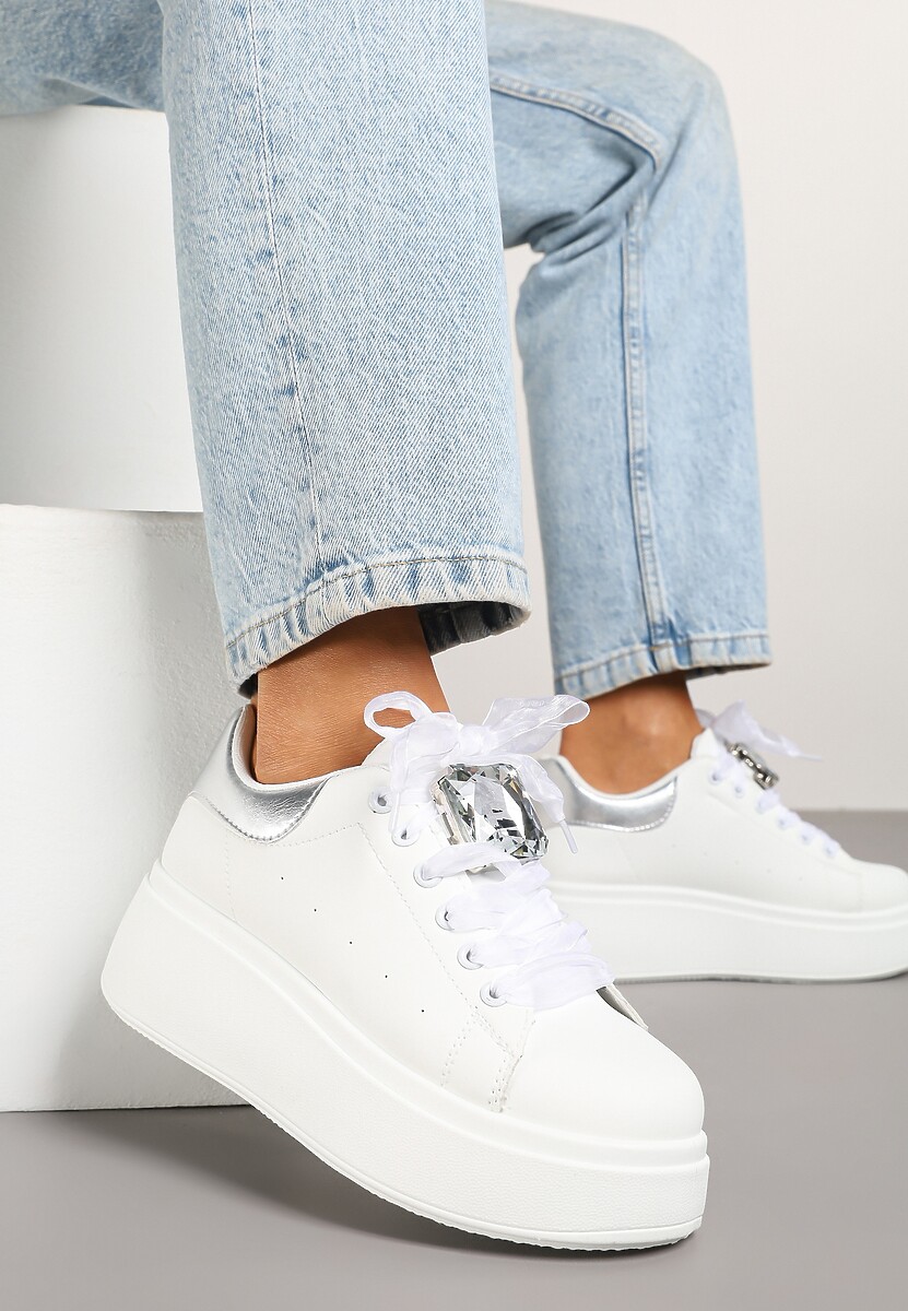 Biało-Srebrne Sneakersy z Cyrkoniami Vivioriana