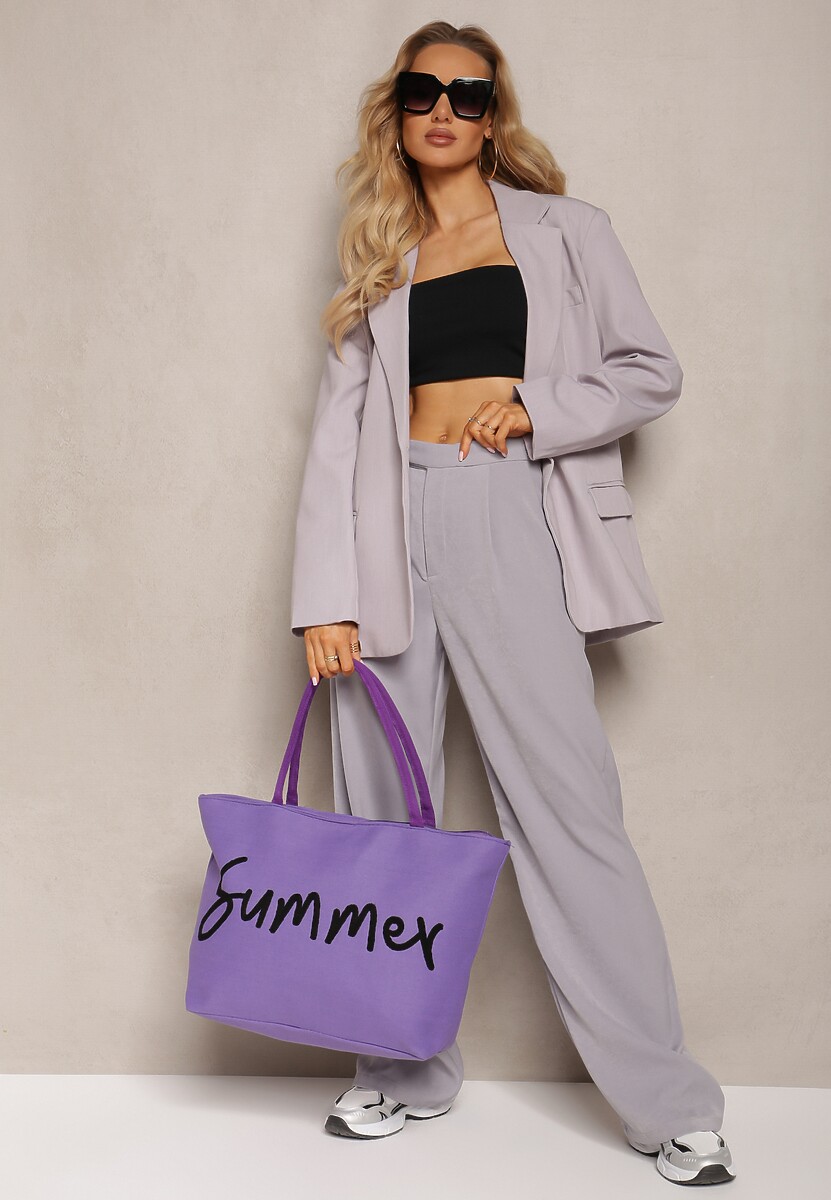 Ciemnofioletowa Torebka Letnia z Napisem z Rączkami Wikazia