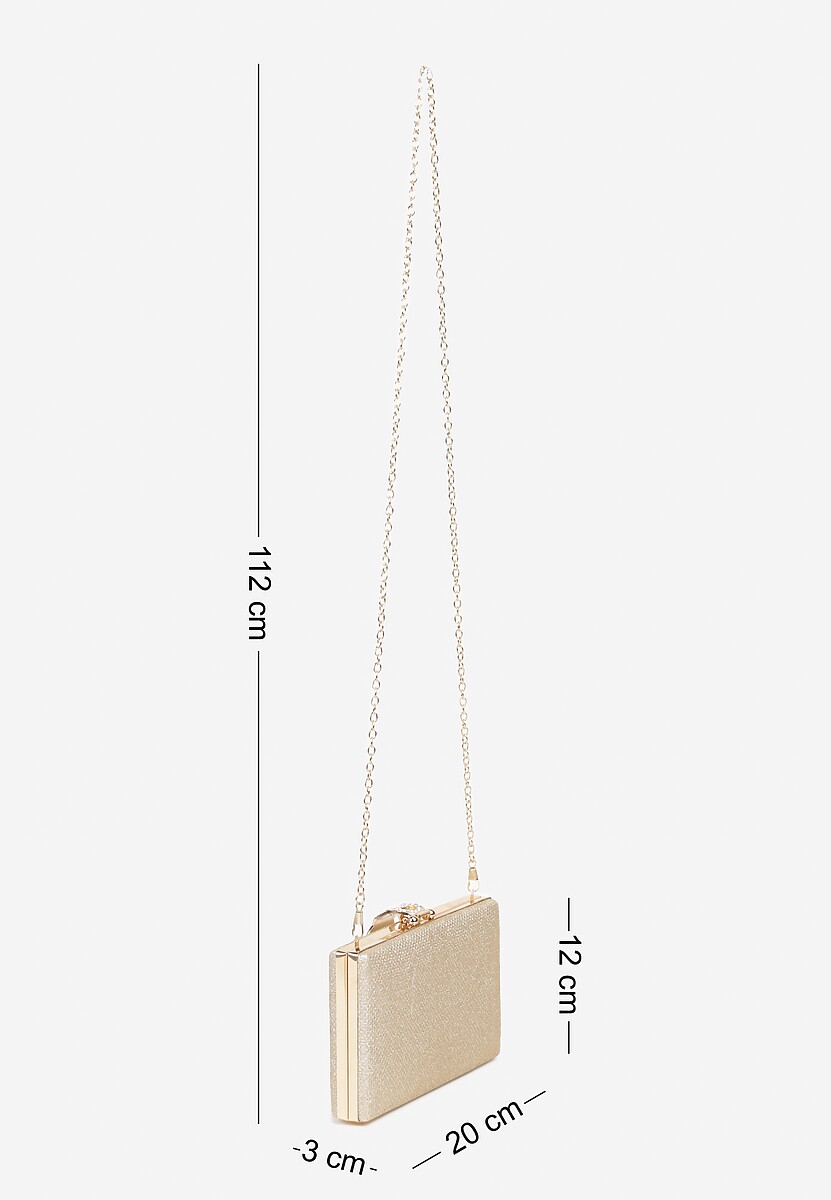 Złota Brokatowa Torebka Kopertówka z Cyrkoniami i Biżuteryjną Ozdobą Avlelia
