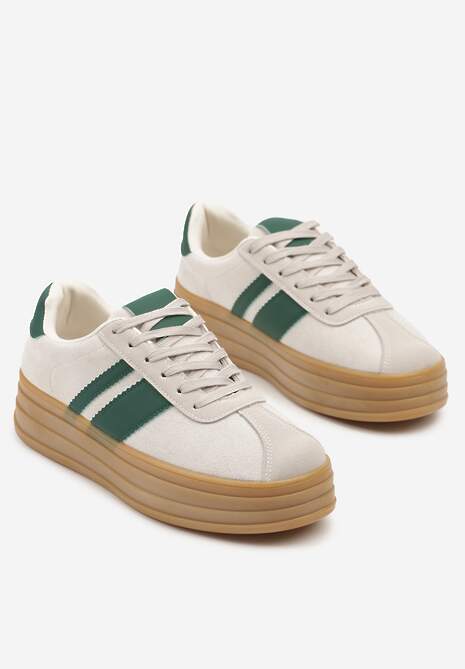 Beżowe Sneakersy Kultowe Tenisówki z Ozdobnymi Paskami Vandell