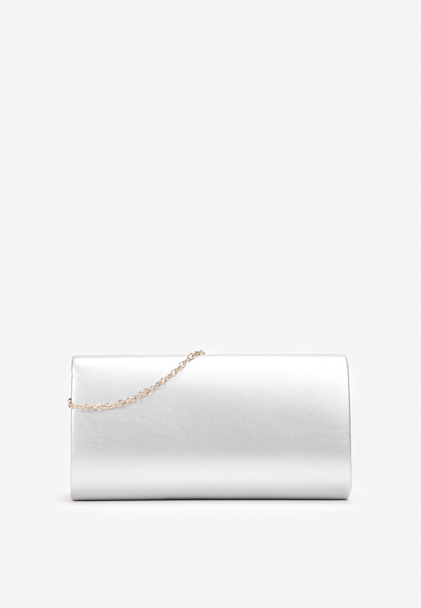 Srebrna Torebka Kopertówka z Klapą na Magnes z Imitacji Skóry Amiza