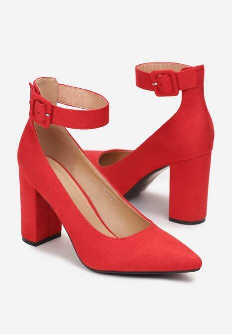 Czerwone Czółenka z Paskiem wokół Kostki na Słupku Gelathia