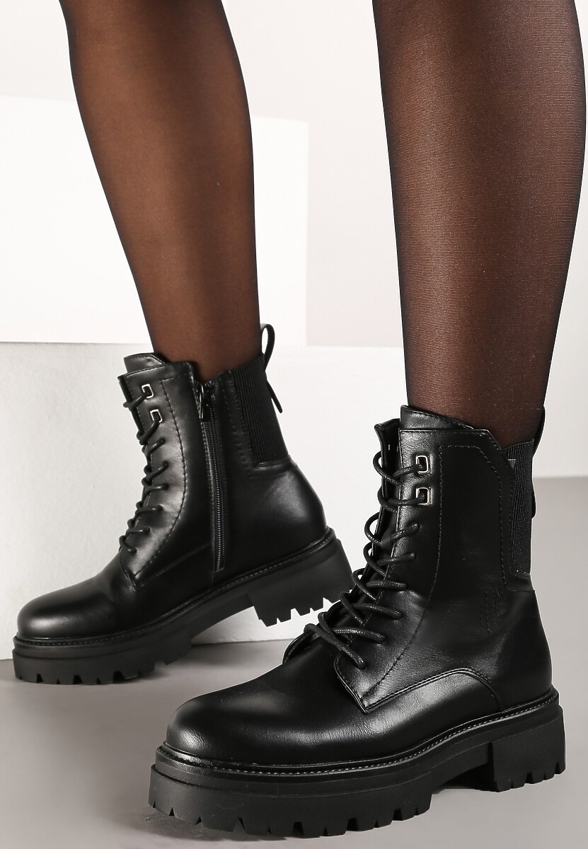 Czarne Botki o Fasonie Workerów z Elastyczną Wstawką Frankilla