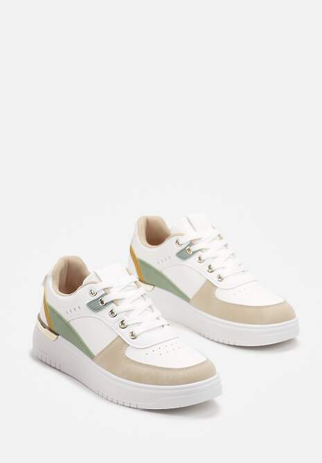 Biało-Beżowe Sneakersy z Metaliczną Wstawką na Podeszwie Giacobbe