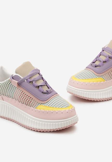 Różowo-Fioletowe Sznurowane Sneakersy na Platformie Dimakis