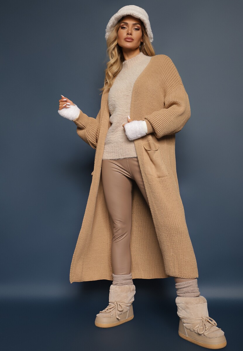 Brązowy Długi Kardigan Oversize Angellona