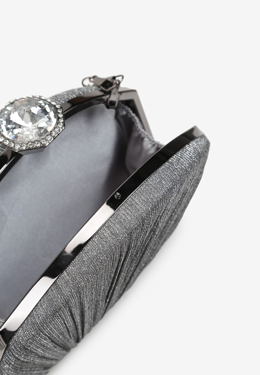 Szara Wieczorowa Torebka Ozdobiona Brokatem i Kruształkiem Beliha