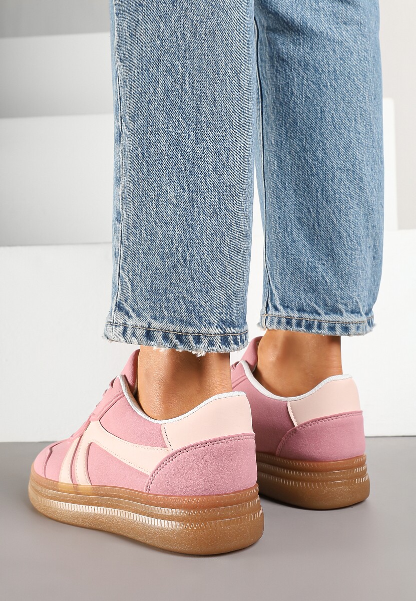 Różowe Sneakersy Klasyczne Tenisówki Zdobione Przeszyciami Alatira