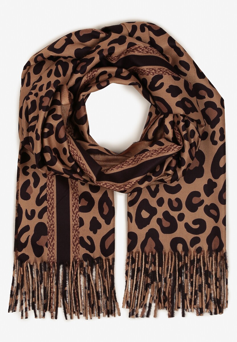 Ciemnobeżowy Szalik z Wiskozy z Frędzlami Sialion