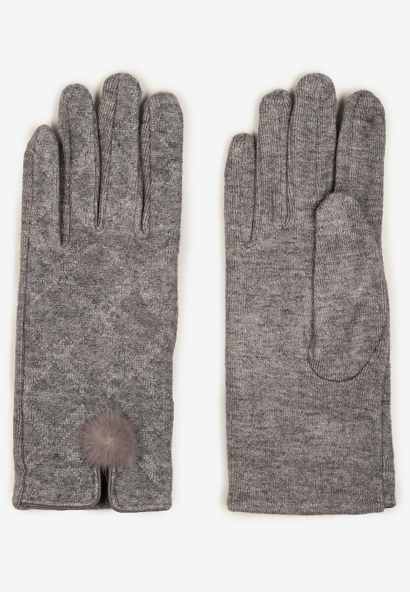 Brązowe Rękawiczki z Bawełną Ozdobione Pomponem i Rozcięciem Zinnaletha