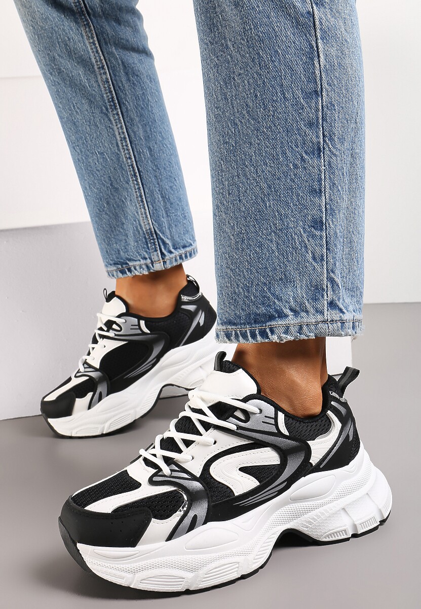 Czarne Sneakersy na Masywnej Podeszwie z Siateczką Kubbia