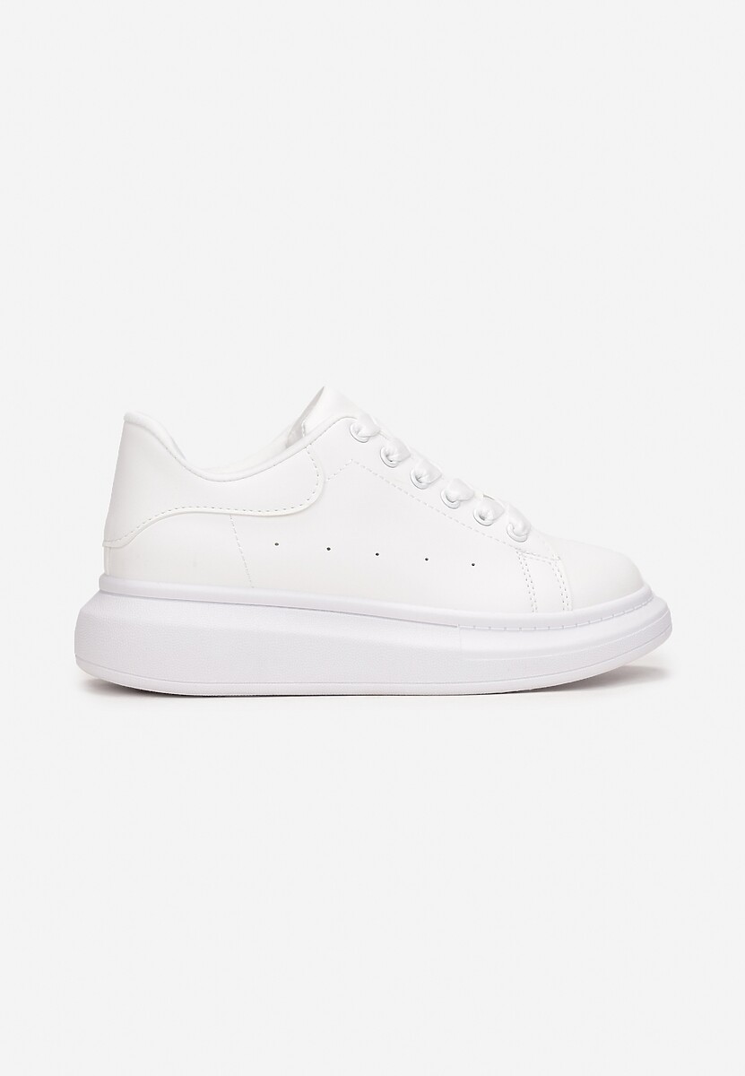 Białe Sneakersy na Grubej Podeszwie z Przeszyciami i Perforacją Amela