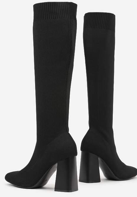 Czarne Skarpetkowe Kozaki VICES do Kolana na Słupku Rafenna