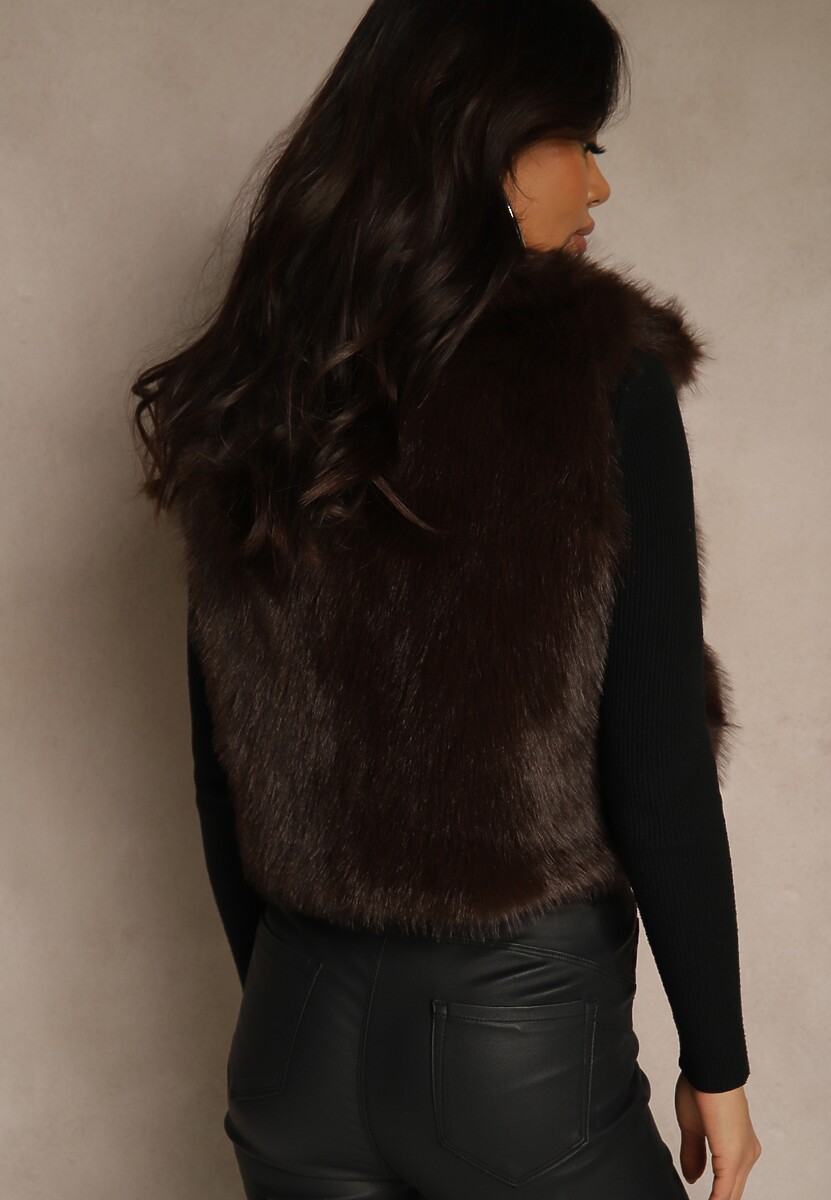 Brązowa Futerkowa Kamizelka z Kołnierzem i Kieszeniami Nenessa