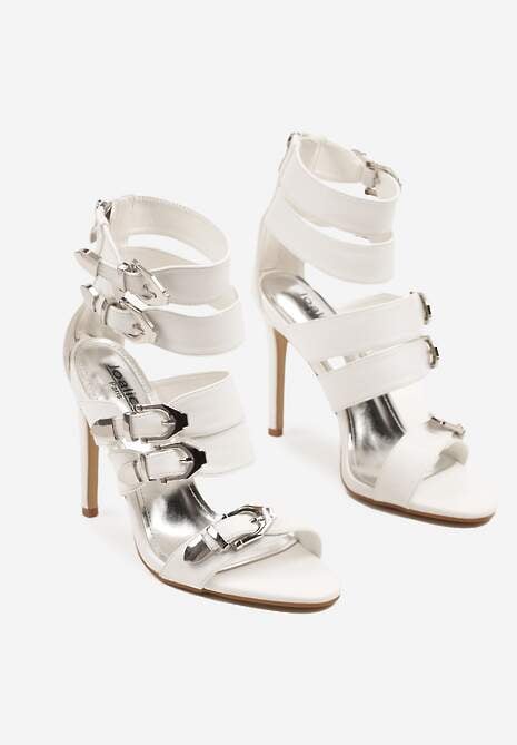 Białe Sandały na Szpilce z Klamrami i Paskami Lavilione