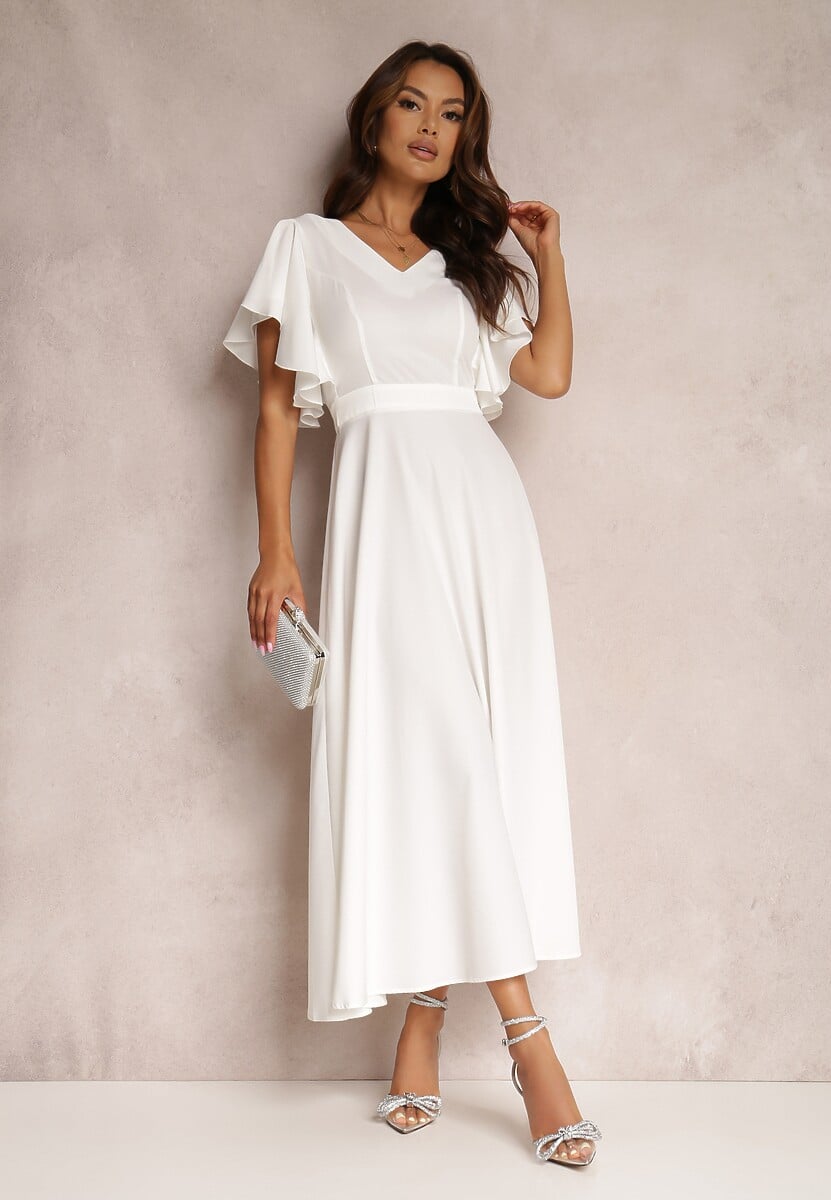 Biała Sukienka o Rozkloszowanym Kroju z Falbanami Bouchard