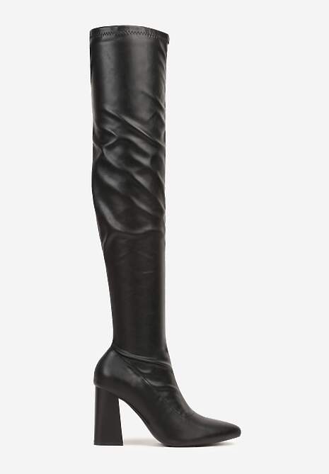 Czarne Eleganckie Kozaki Vices na Słupku z Dopasowaną Cholewką Nianesa