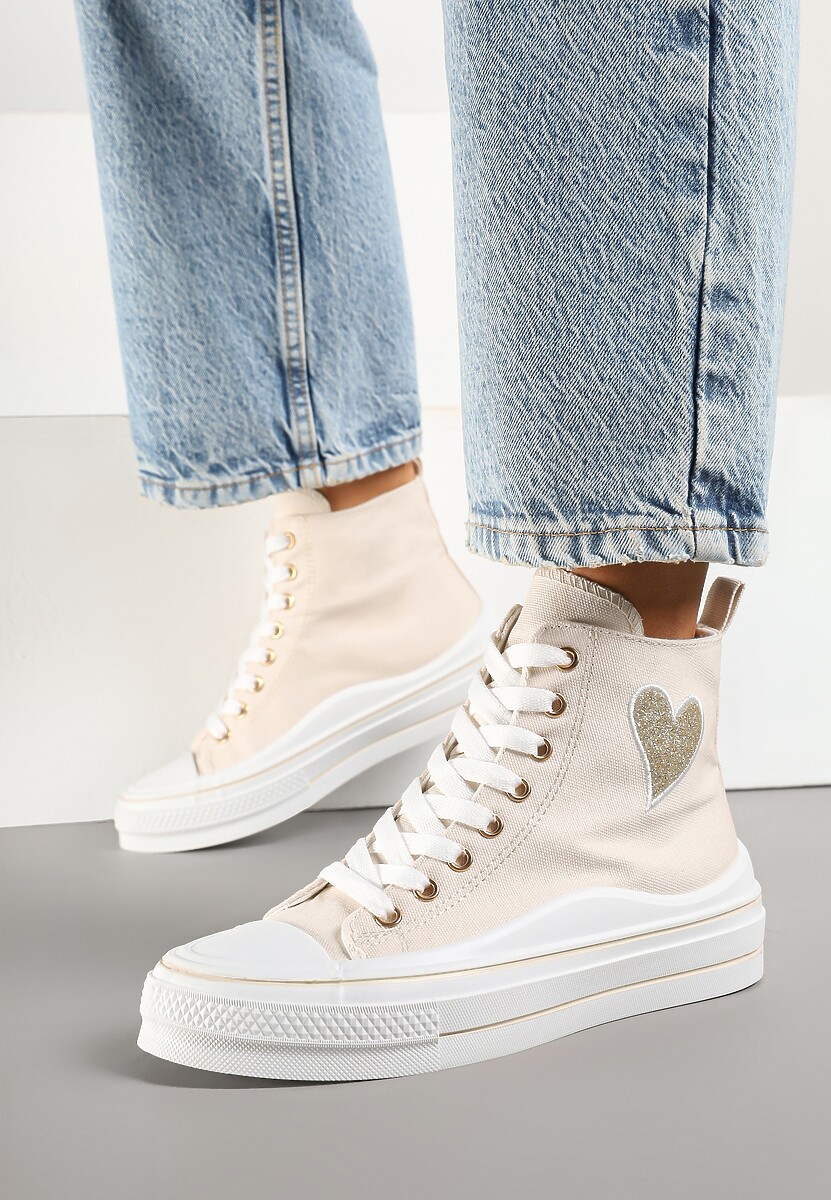 Czarne Trampki na Platformie z Serduszkiem za Kostkę Ellista