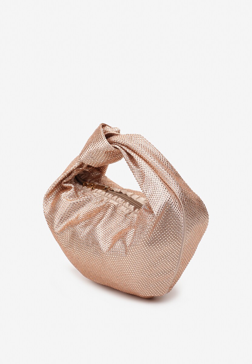 Złota Błyszcząca Torebka z Rączką i Ozdobnym Wiązaniem Jorella