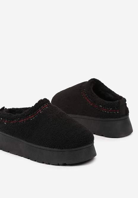 Czarne Śniegowce na Platformie Ozdobione Haftem i Niską Cholewką Zinnicira