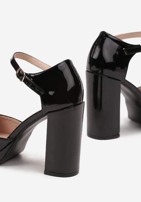 Czarne Czółenka z Lakierowanej Ekoskóry na Słupku Tanela