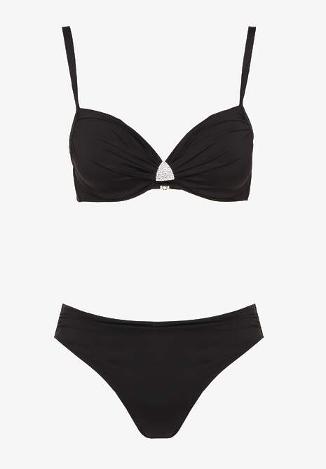 Czarne Bikini Majtki Figi Biustonosz z Trójkątną Aplikacją Natizeria
