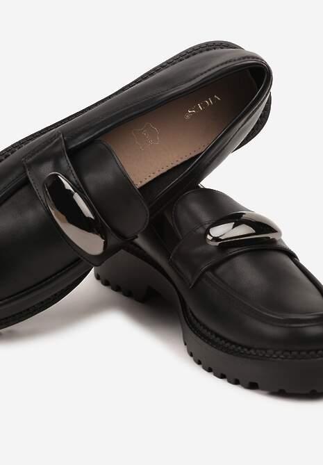 Czarne Mokasyny Vices z Wkładką ze Skóry Naturalnej z Metaliczną Aplikacją Fergia