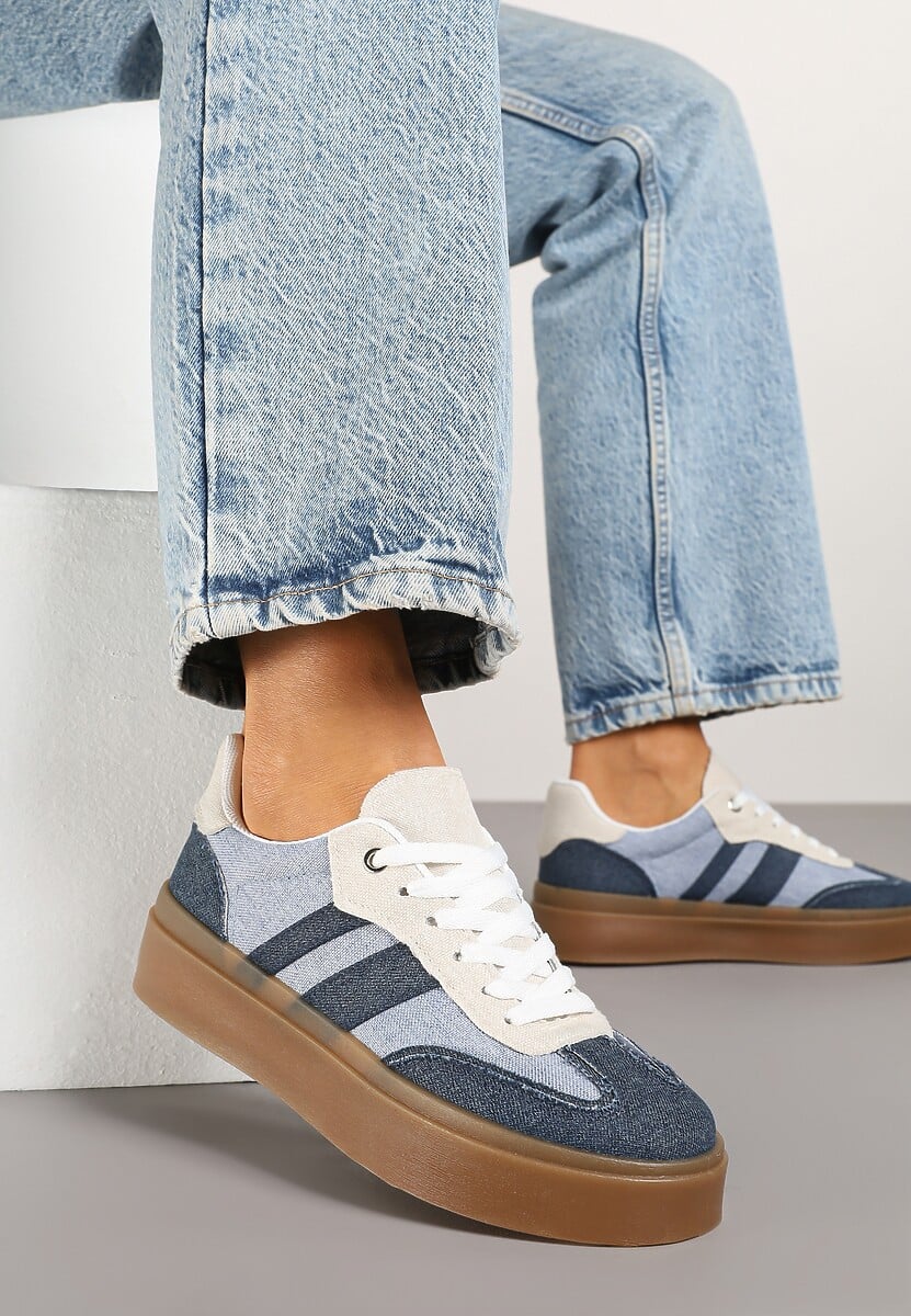 Granatowe Sneakersy Tenisówki na Kauczukowej Podeszwie Ardisora