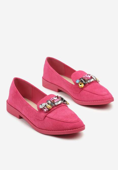 Różowe Wsuwane Mokasyny z Aplikacją z Kryształków Palirona