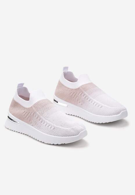 Biało-Różowe Buty Sportowe z Nadrukiem Obmre i Skarpetkową Cholewką Erinevia