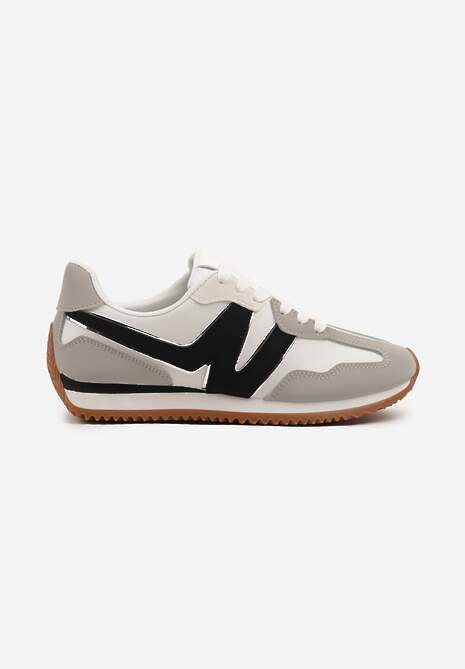 Szare Sneakersy z Geometrycznym Wzorem i Metaliczną Wstawką Zolio