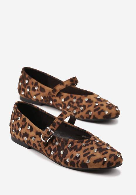 Panterkowe Balerinki Vices w Stylu Mary Jane z Ćwiekami i Skórzaną Wkładką Riladora