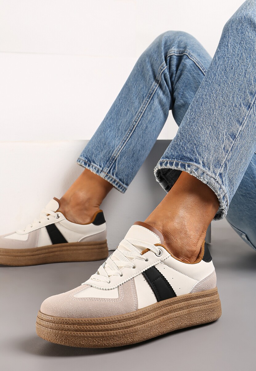 Beżowe Sneakersy na Grubej Podeszwie z Ozdobnymi Przeszyciami Ysdole