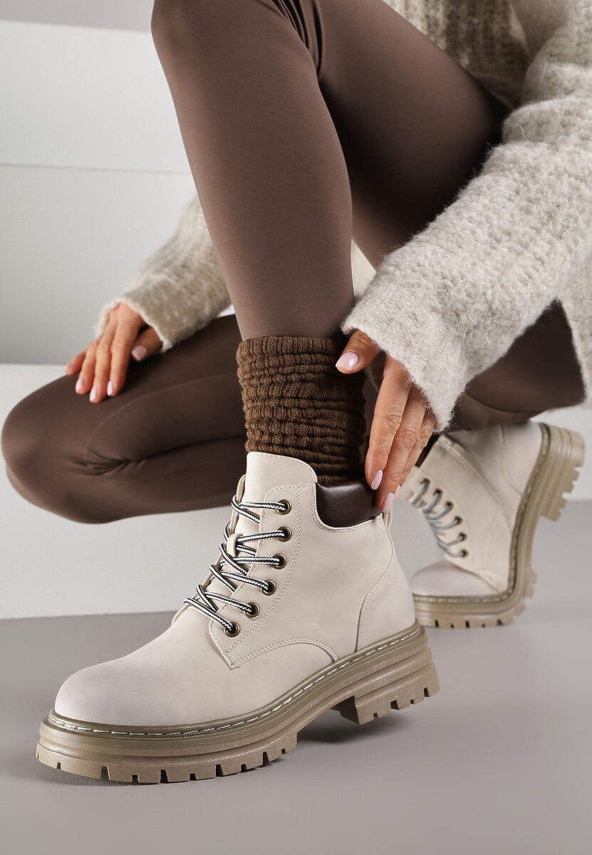 Brązowe Traperki z Ociepleniem i Sznurowaniem Almudena