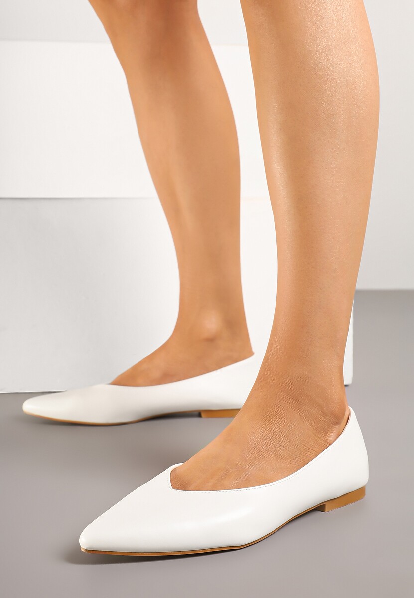 Białe Balerinki Vices Ozdobione Migdałowym Noskiem Neoranea